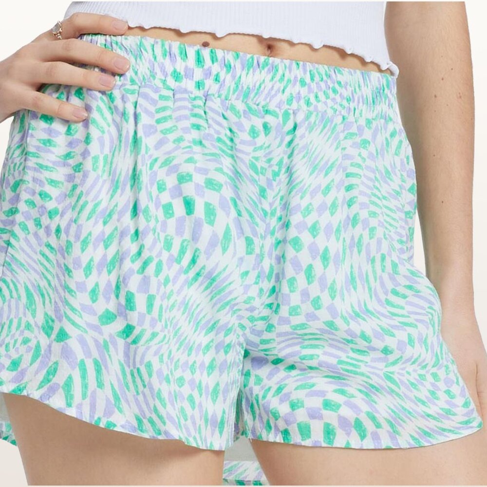 Green Printed Summer Shorts Elastic Waist Resort Shorts